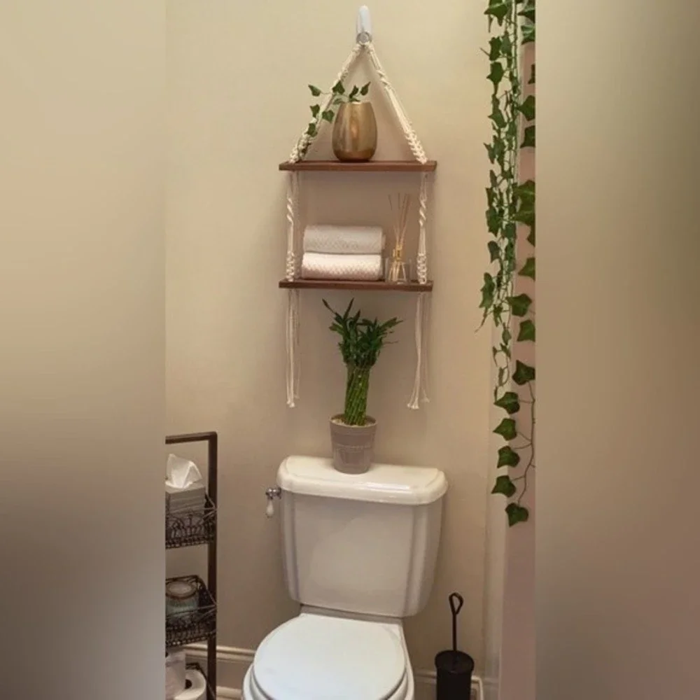 Boho Hanging Wall Shelf 2 Tier Macrame Floating Shelves